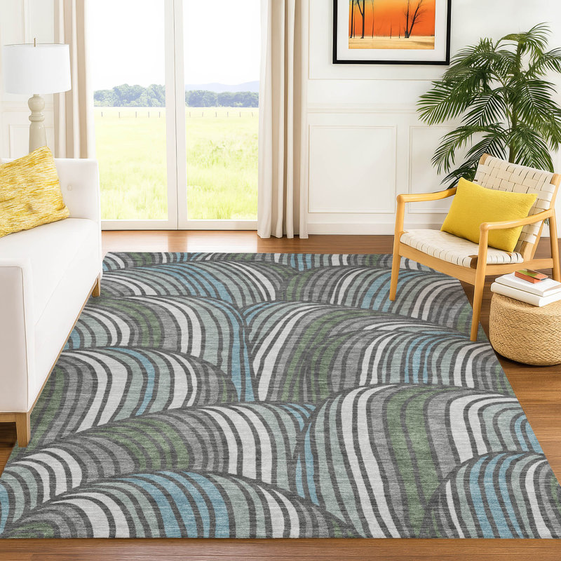 Machine Washable Indoor/Outdoor Chantille ACN2546 Mid-Century Modern Rug, Charcoal, 2'6" x 3'10"