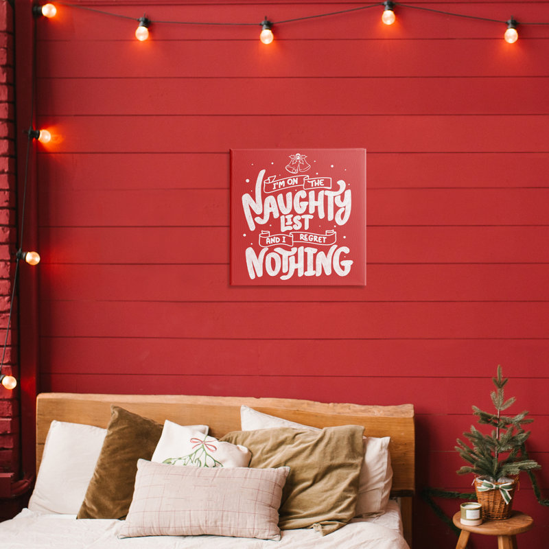 Toile Naughty List Regret Rien, conception de Tobe Fonseca, H 17 po x l 17 po