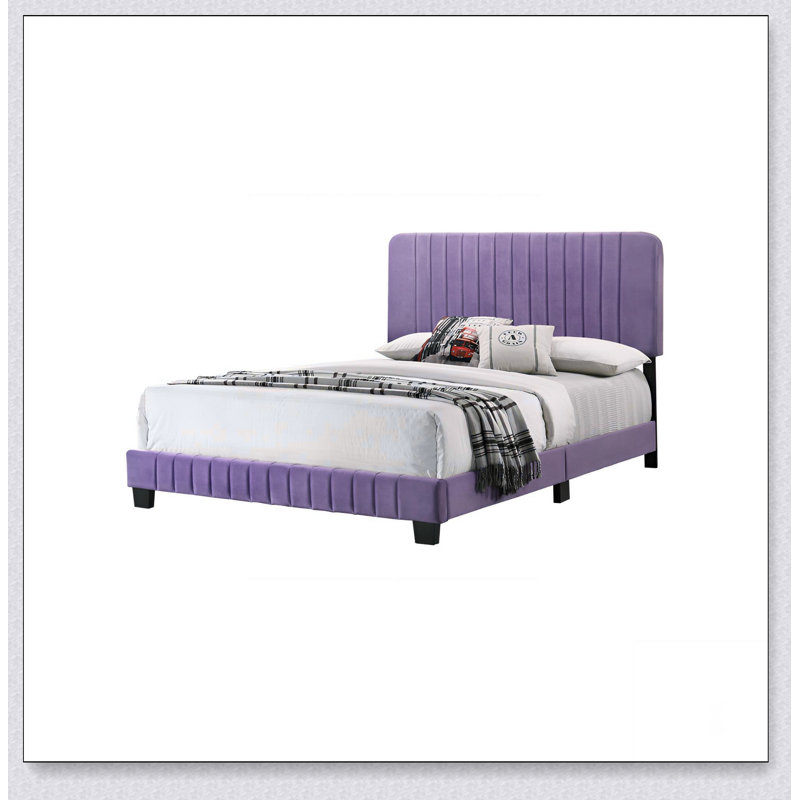 Upholstered Bed Frame, Purple, Queen