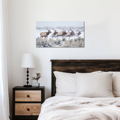 Winter Wildlife Wall Decor - Deer Running Pictures Artwork for Living Room, Animal Canvas Prints Wildlife Scene Painting for Bedroom, Framed Canvas Wall Art, 12×24 inches