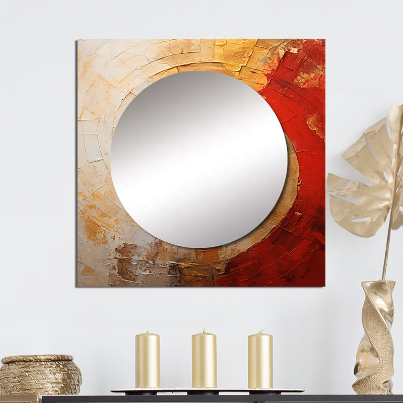 Beige Red Spiral Poteries - Abstract Spirals Large Square Mirror For Wall Art Decor, 23" x 23"