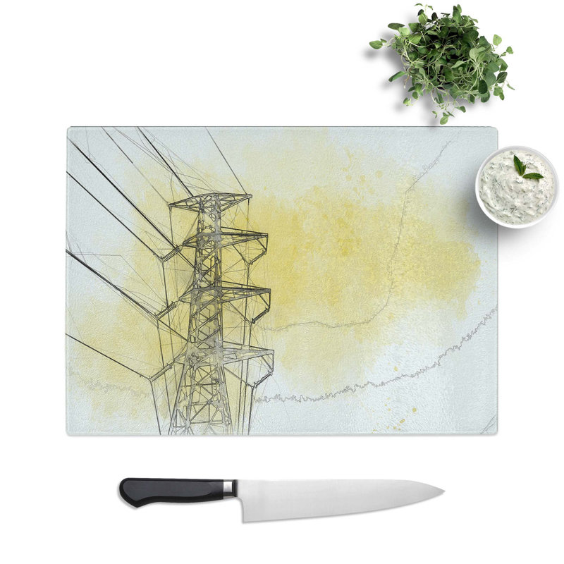 Glass High Voltage in Yellow in Abstract Chopping Board, 28.5 cm W x 20 cm L