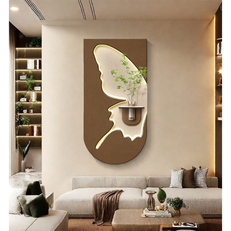 Décoration murale plante zen de style grès hydroponique, H 47,24 po x l 23,62 po x P 1,57 po, Beige