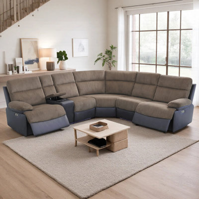 Power Recliner Sectional Living Room Sofa With Storage Console