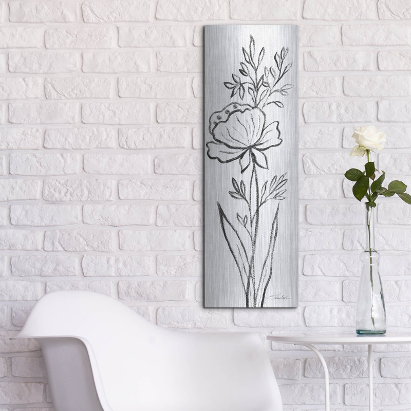 Art mural en métal luxueux «Black Floral 3» par Silvia Vassileva, 12 po x 36 po, H 36 po x l 12 po