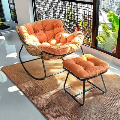 Ergonomic Balcony Rocking Chair with Metal Frame