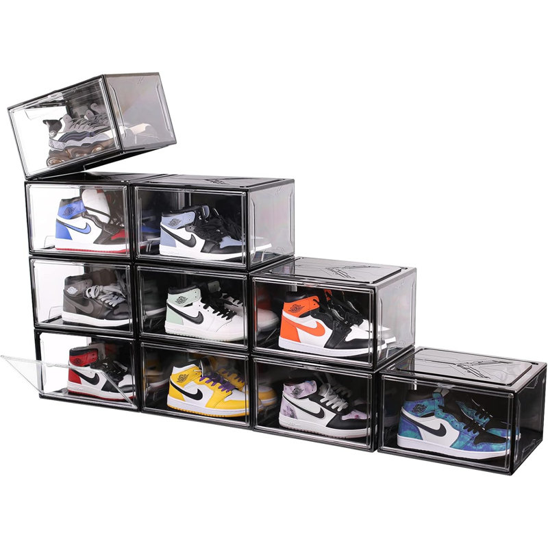 Boîtes de rangement pour chaussures empilables en plastique transparent avec porte magnétique, boîtes de présentation en acrylique pour espadrilles, conception solide et robuste pouvant accueillir jusqu'à 15 personnes
