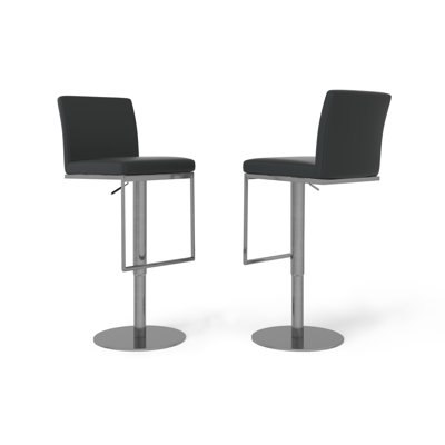 Rennerdale Swivel Upholstered and Faux Leather Adjustable Height Bar Stool