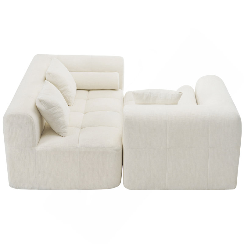 Versatile Modular Sofa With Side Pockets And Plush Pillows For Living Room, Beige Chenille