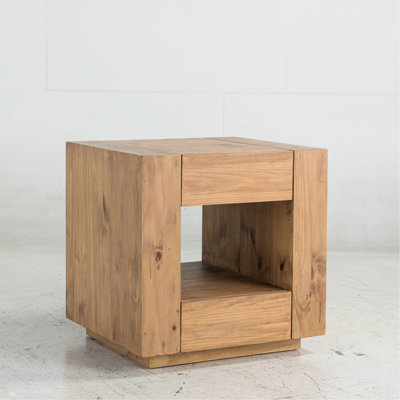 Table de bout élégante au fini chêne - Rectangulaire avec plateau épaissi, 4 roulettes, 2 tiroirs et tablette ouverte