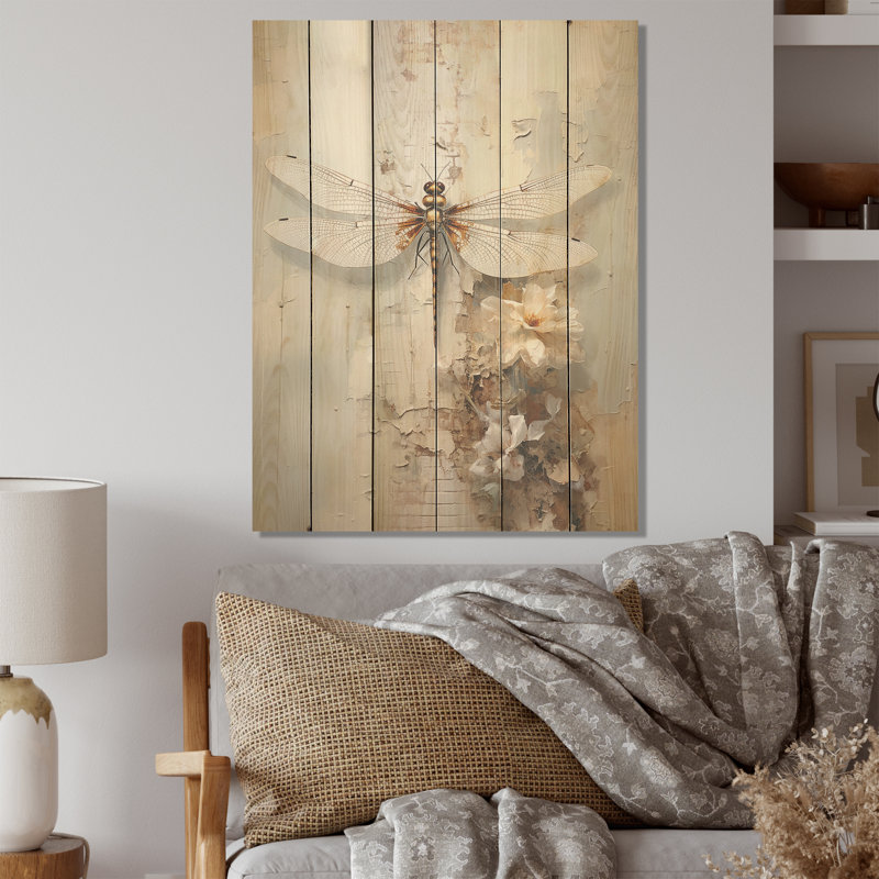 Dragonfly Delight I - Art mural en bois de libellule sur bois de pin naturel, H 20 po x l 10 po