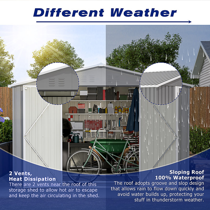 8 X 12 FT Outdoor Storage Shed, Gray, 79.27" H x 94.63" W x 146" D