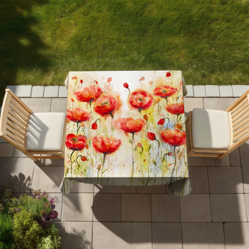 Red Flowers Garden Tablecloth | Indoor Outdoor Home Decor