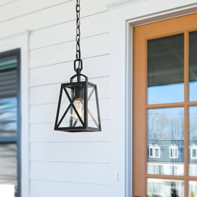 Lanterne suspendue d'extérieur 1 lumière noir sable Dashuri avec verre ensemencé Dashuri