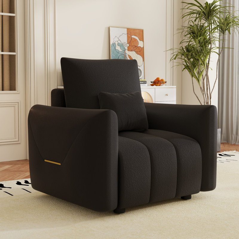 Chaise de chambre à coucher moderne avec tissu respirant - Laine de détente confortable en bois brun, légère et légère pour un déplacement facile