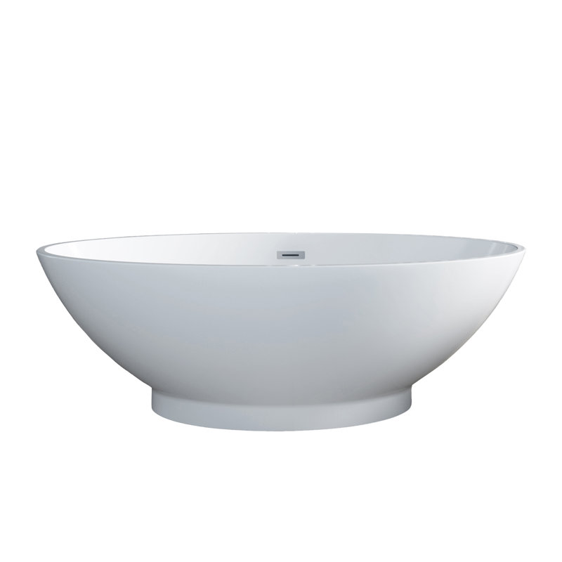 66.37'' x 32'' Freestanding Soaking Acrylic Bathtub, White/Polished Chrome