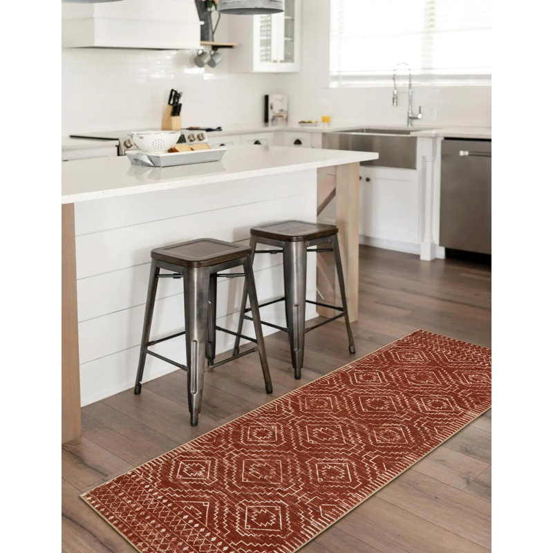 Tribal Geometric Washable Area Rug for Living Room & Bedroom, Non-Slip Moroccan Rug, Runner 2' x 6'