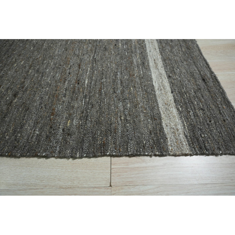 Gray Handwoven Wool Subtle Linear Bands Geometric Modern Contemporary Carpet Rug, 9' x 12'
