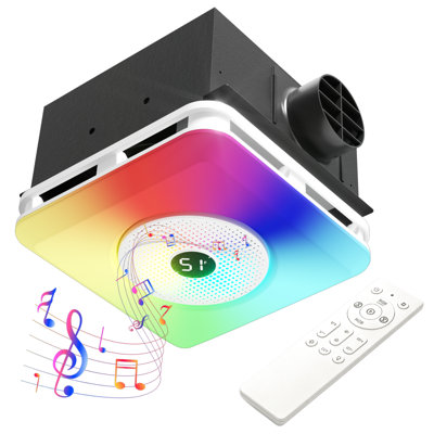 Bathroom Exhaust Fan With Bluetooth Speaker & Led Light, 7-color Rgb & 3cct Adjustable Light, Powerful 230 Cfm /1.5 Sones, Digital Display, Remote Control, Wall Switch