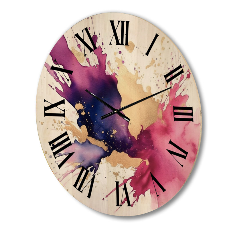 Horloge murale surdimensionnée en bois mauve et rose Strokes VII - Fractals, Petit