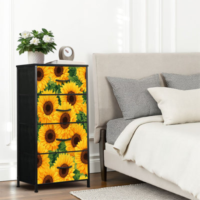 4 Drawer Dresser for Bedroom, Narrow Chest of Drawers, Wooden Top and Study Iron Frame 18"x37.5"-(WxH)