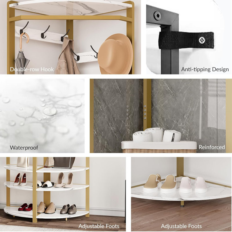 Semi-circular Corner Coat Rack Stand Hall Tree With 6 Hooks
