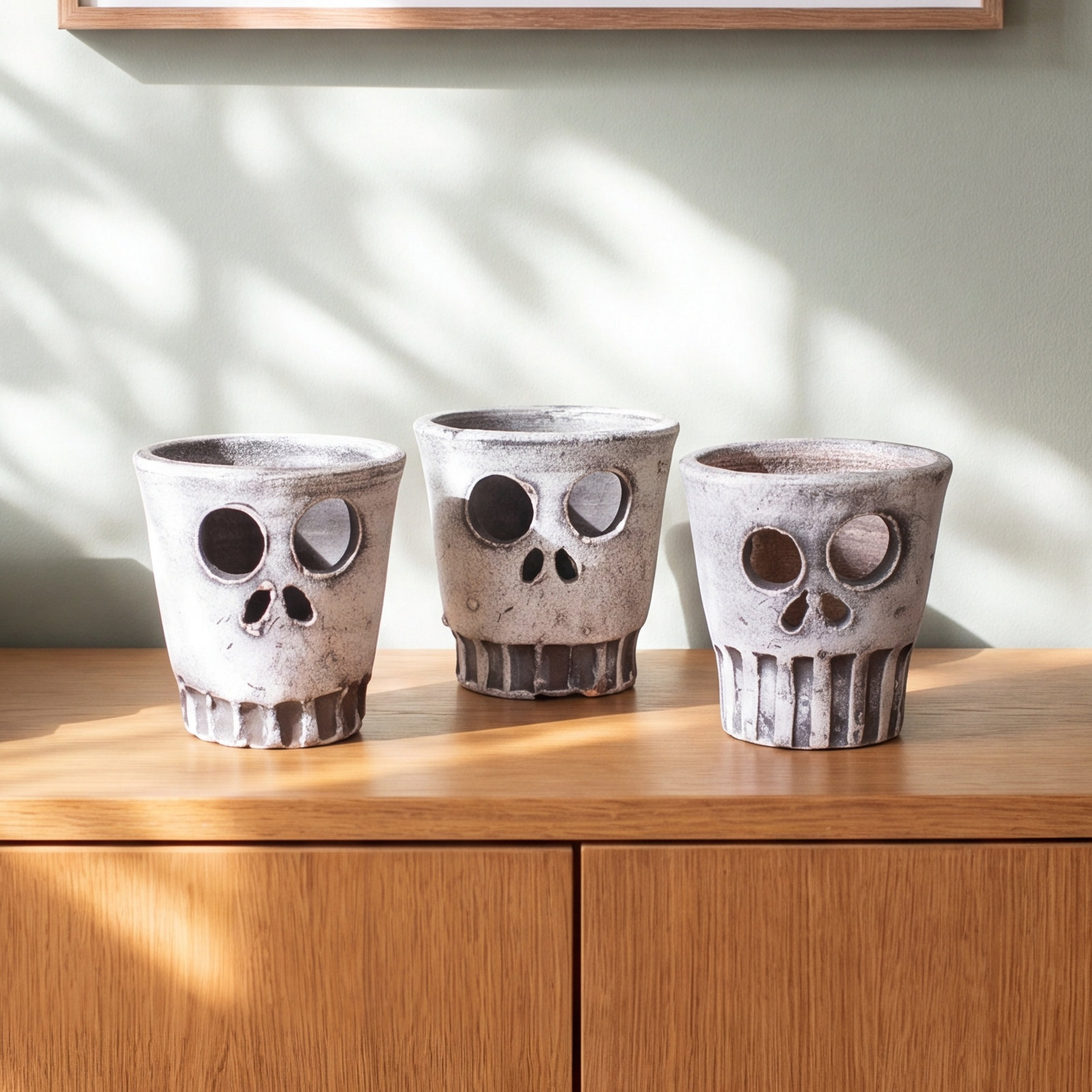 SET OF THREE HALLOWEEN SKULL VASES