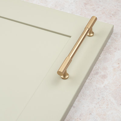 Light Brushed Brass Reeded Detail T-Bar Handles & Coordinating Knobs