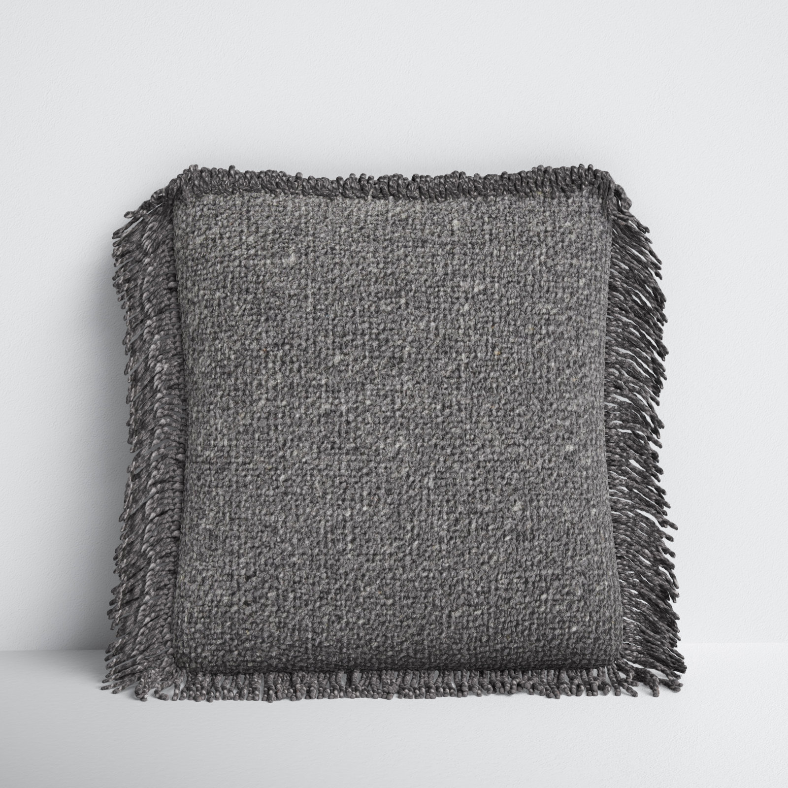 Vila Fringed Throw Pillow, Down, Charcoal