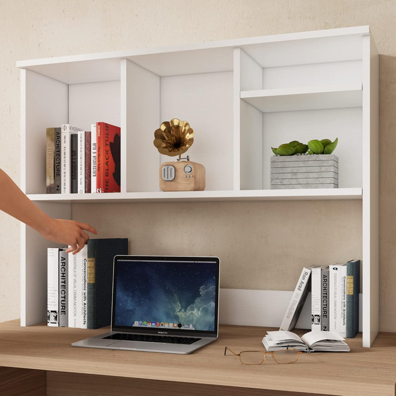 Ebern Designs Desk Bookshelf, Office Desktop Storage Rack Wood Display Shelf, Ivory White