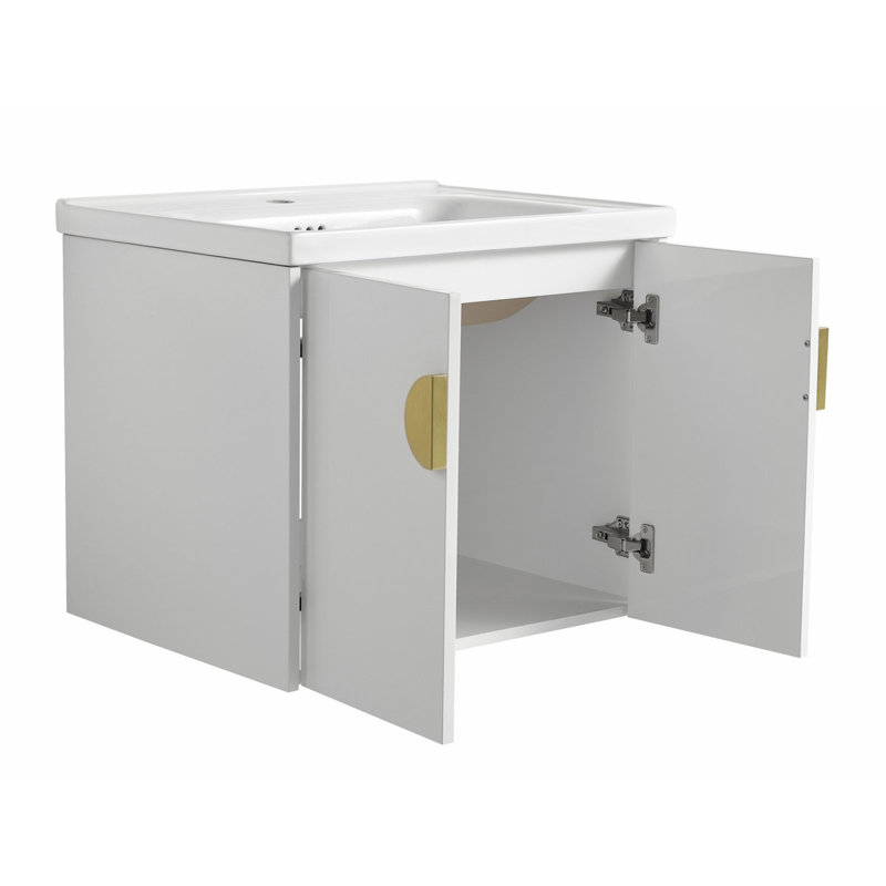 23.80'' Wall Mounted Single Bathroom Vanity with Ceramic Top