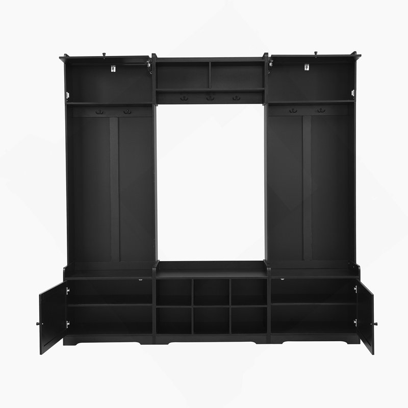 Modern Hall Tree With Shoe Storage, 4-In-1 Entryway Bench, Multiple Cubbies, Coat Hooks, And Adjustable Shelf For Home Entryways