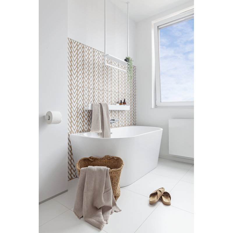 LAVANDA Metal Floating Shelf with Towel Bar, White, 8cm H x 60cm W x 9cm D