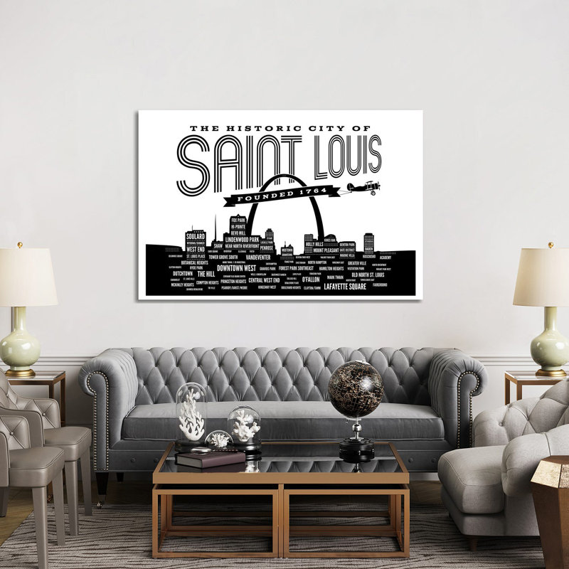 St. Louis Quartiers Skyline - impression sur toile tendue, H 18 po x l 26 po x P 1,5 po