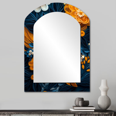 Miroir mural moderne blanc et bleu Botanical Whirlwind I