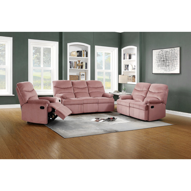 Everrett Upholstered Recliner, Blush Pink Velvet, Manual