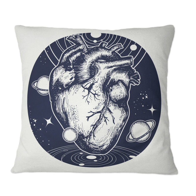 Coussin Heart in Space - imprimé rétro, 16 po x 16 po