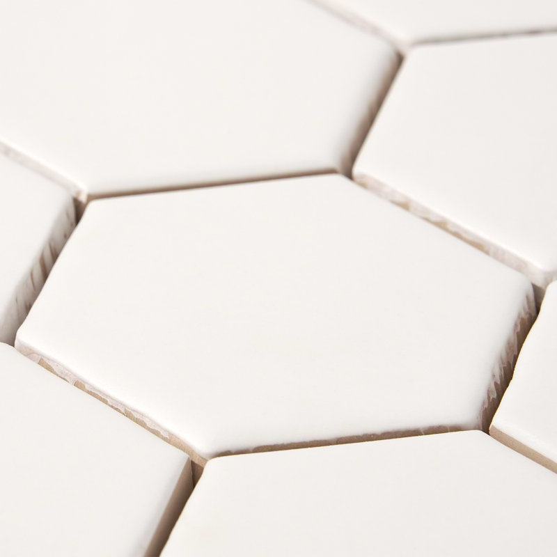 Meadowmere 3" Hexagon Matte Ceramic Tile, Cement White