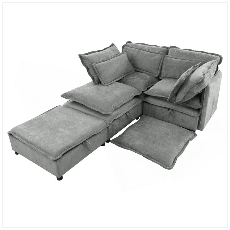 Canapé modulaire à deux couches, librement combinable, 4 places avec rangement, comprenant 4 coussins moelleux, parfait pour les salons, les bureaux et les appartements