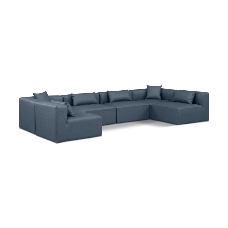 Houswerth Upholstered U-Shaped Sectional Reversible, Navy Vegan Leather