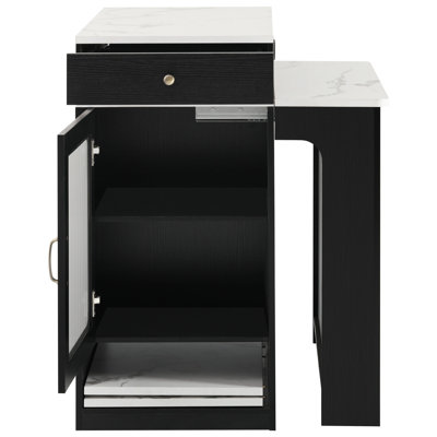 59.5" Kitchen Island With Extendable Dining Table, Kitchen Storage Table With Double-Sided Storage, Kitchen Island With 2 Drawers, Power Outlet, Side