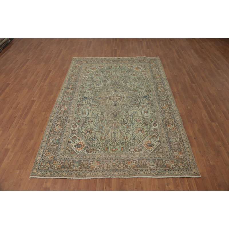 Tapis traditionnel rétro en laine vert menthe 6 x 9