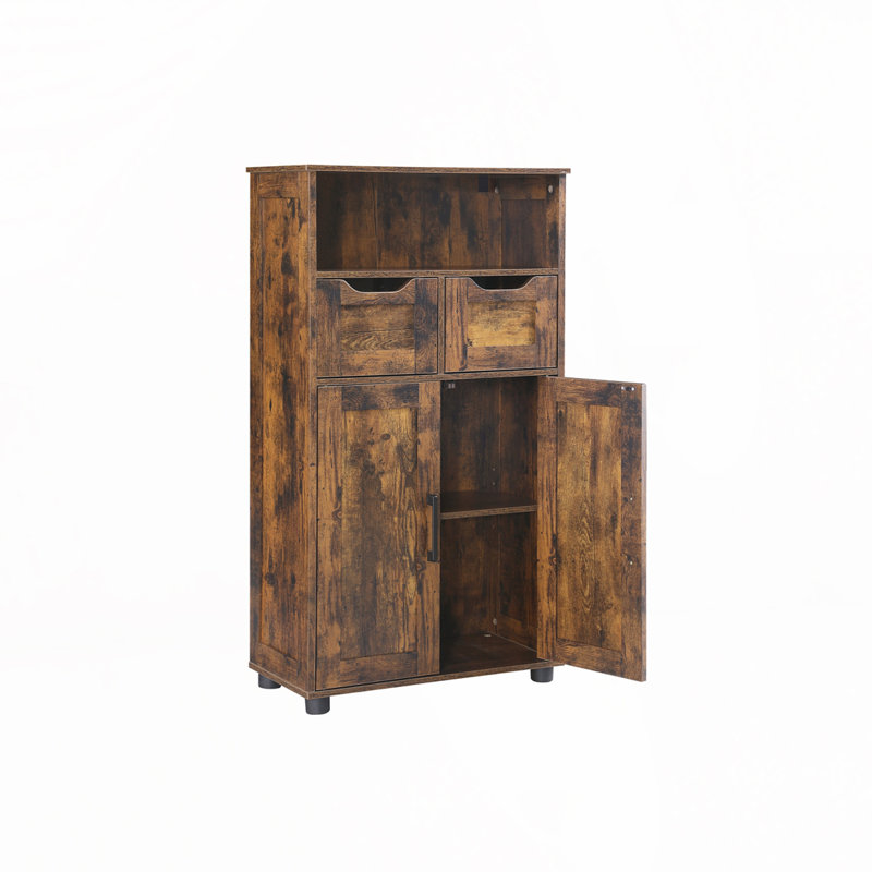 Storage Cabinet with 2 Large Drawer & Adjustable Shelf, Rustic Brown