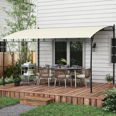 Pavillon de jardin pergola extérieur 10 'x 13' crème avec auvent et structure en métal, abri pare-soleil pour la cour arrière de la véranda, trous à œillets sur le drainage de l'eau, revêtement en poudre d'acier robuste, fixation au sol