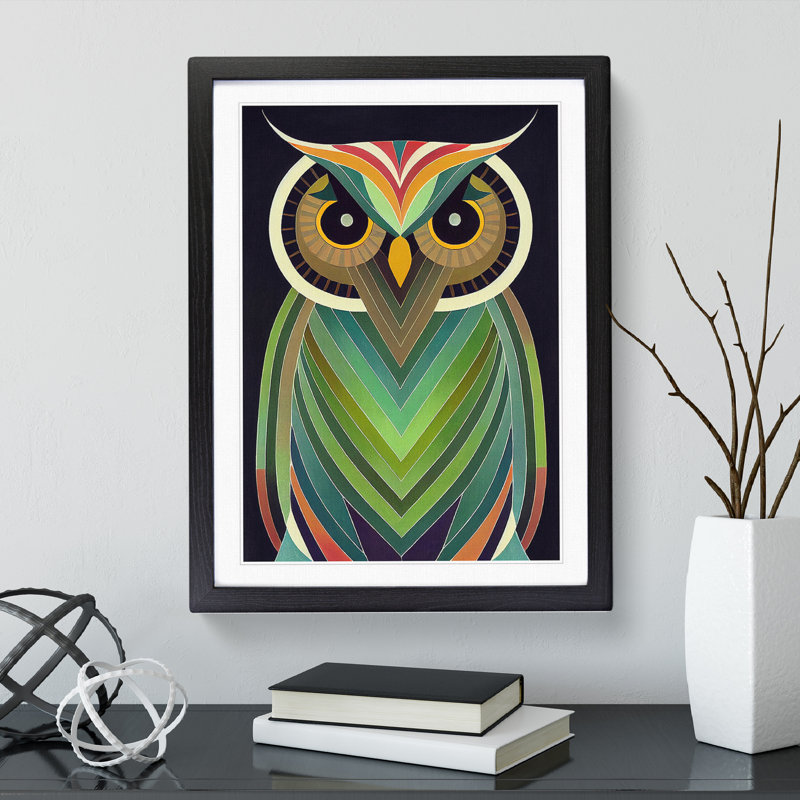 Unique Owl Art No.7 Abstract - Single Picture Frame Print, 64cm H x 46cm W x 2cm D, Black Framed