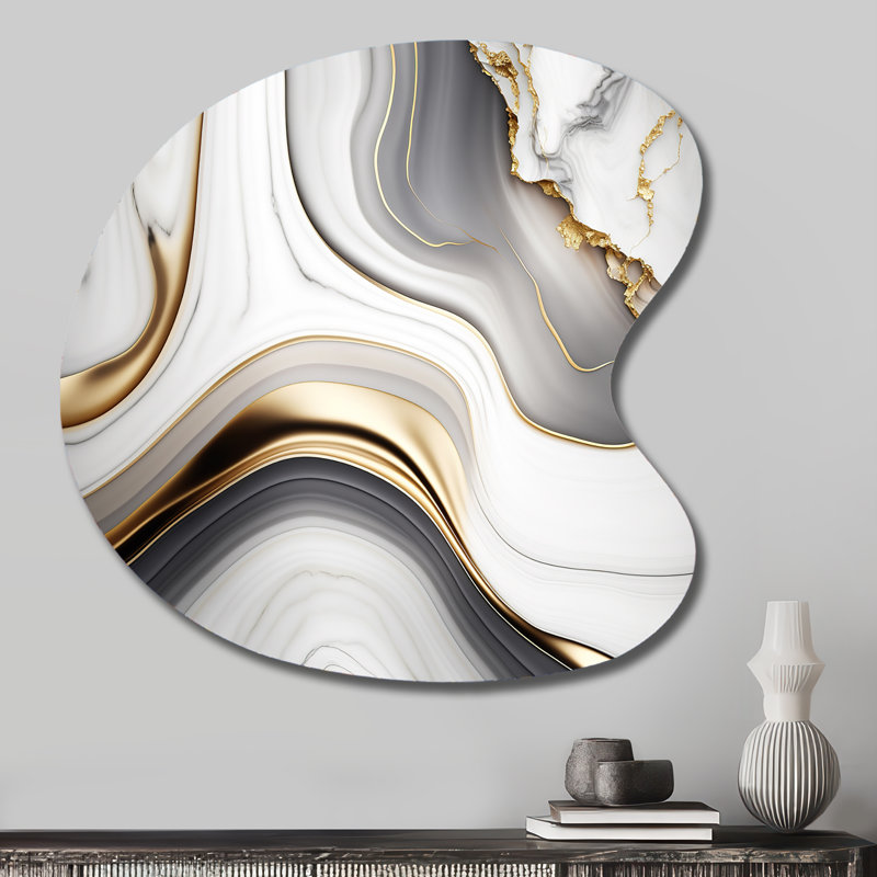 «Abstract Geode Marble Waves Grey I», art mural abstrait en forme de métal, reproduction d'art asymétrique gris
