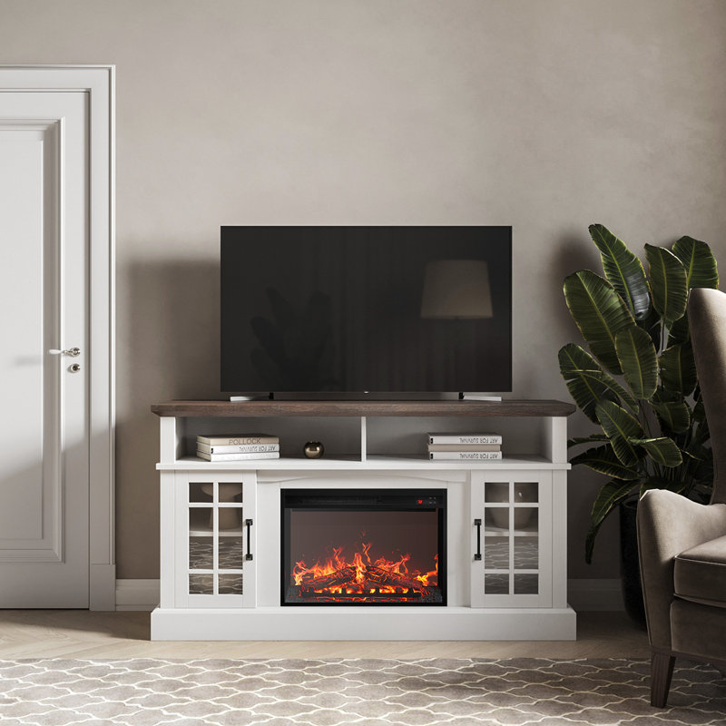  Meuble télé Kehaulani Traditional, Blanc / brun