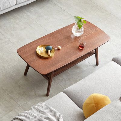 Table basse 100% bois de chêne - rectangulaire avec rangement, facile à assembler, bureau en noyer pour le salon