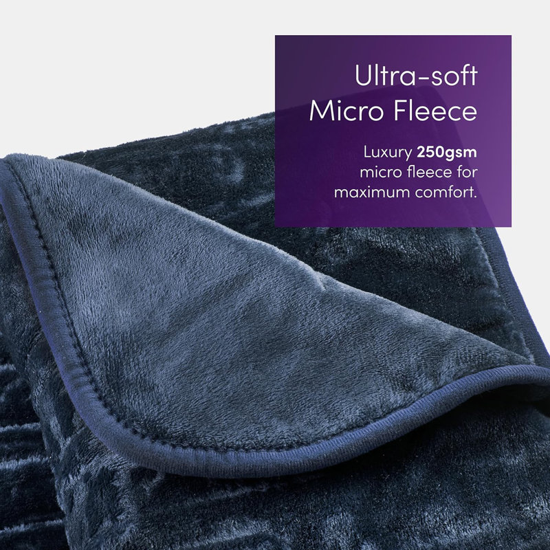 Emperial Heated Throw - Electric Heated Blanket, Machine Washable Soft Fleece with Digital Remote, Timer & 9 Heat Settings - Navy