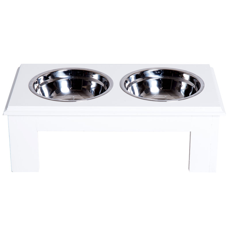 Elevated Stainless Steel Dog Feeder with Durable Wood Stand